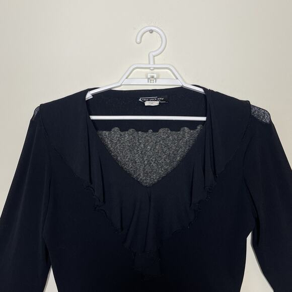 Vtg Women's‎ Sheer Black Ruffle Flare Bell Sleeve Blouse Witchy Whimsigoth Y2K M - Picture 2 of 10